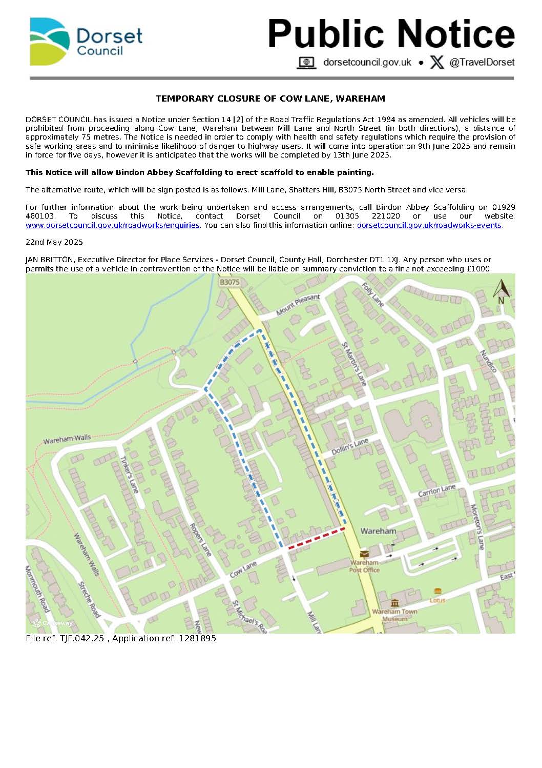 Closure of Cow Lane