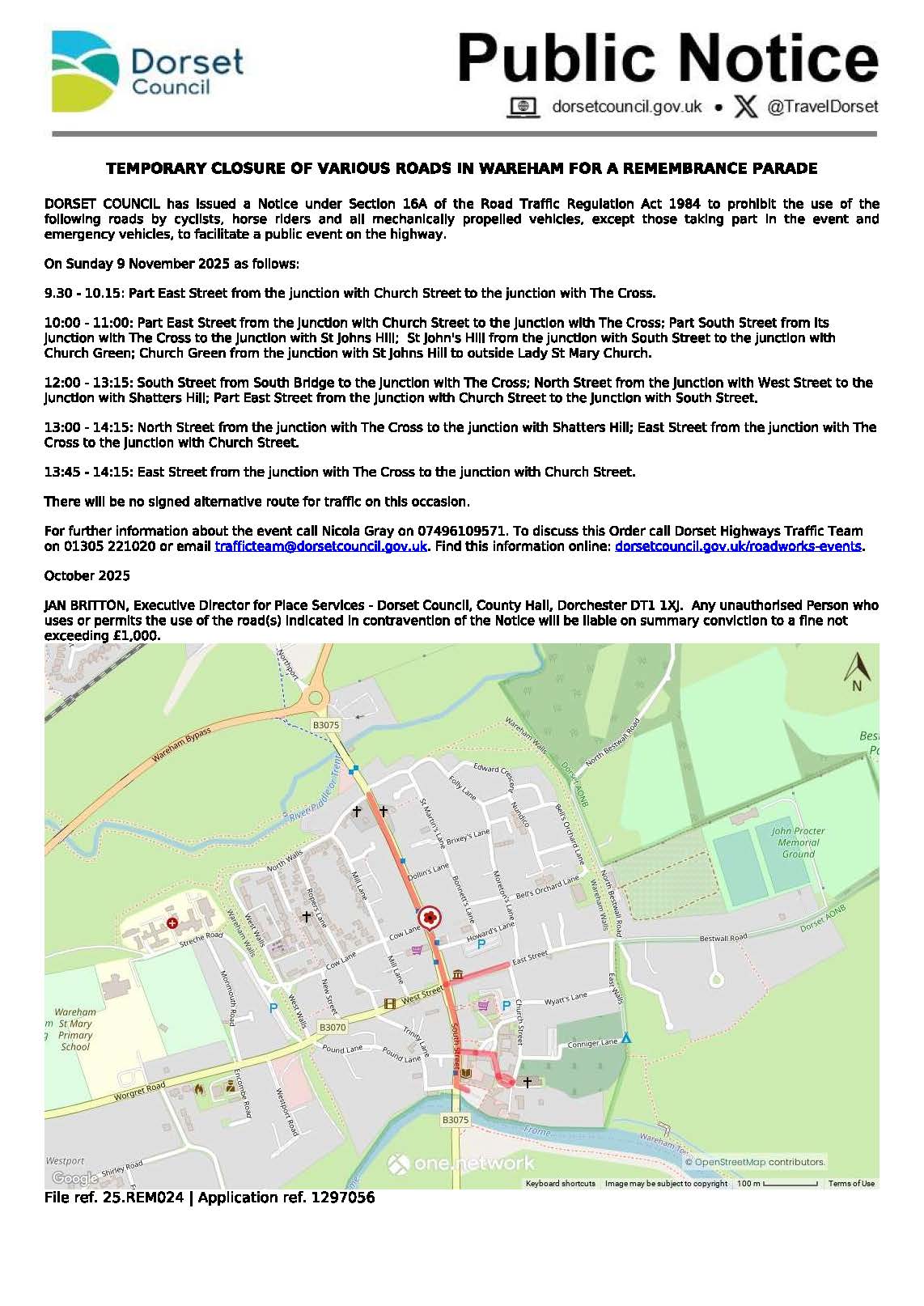Remembrance Parade - Road Closures