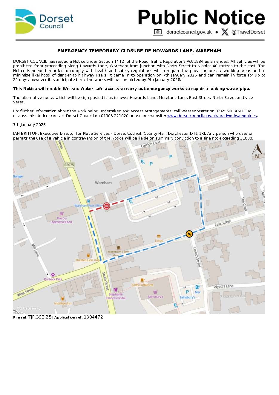 Howards Lane Emergency closure