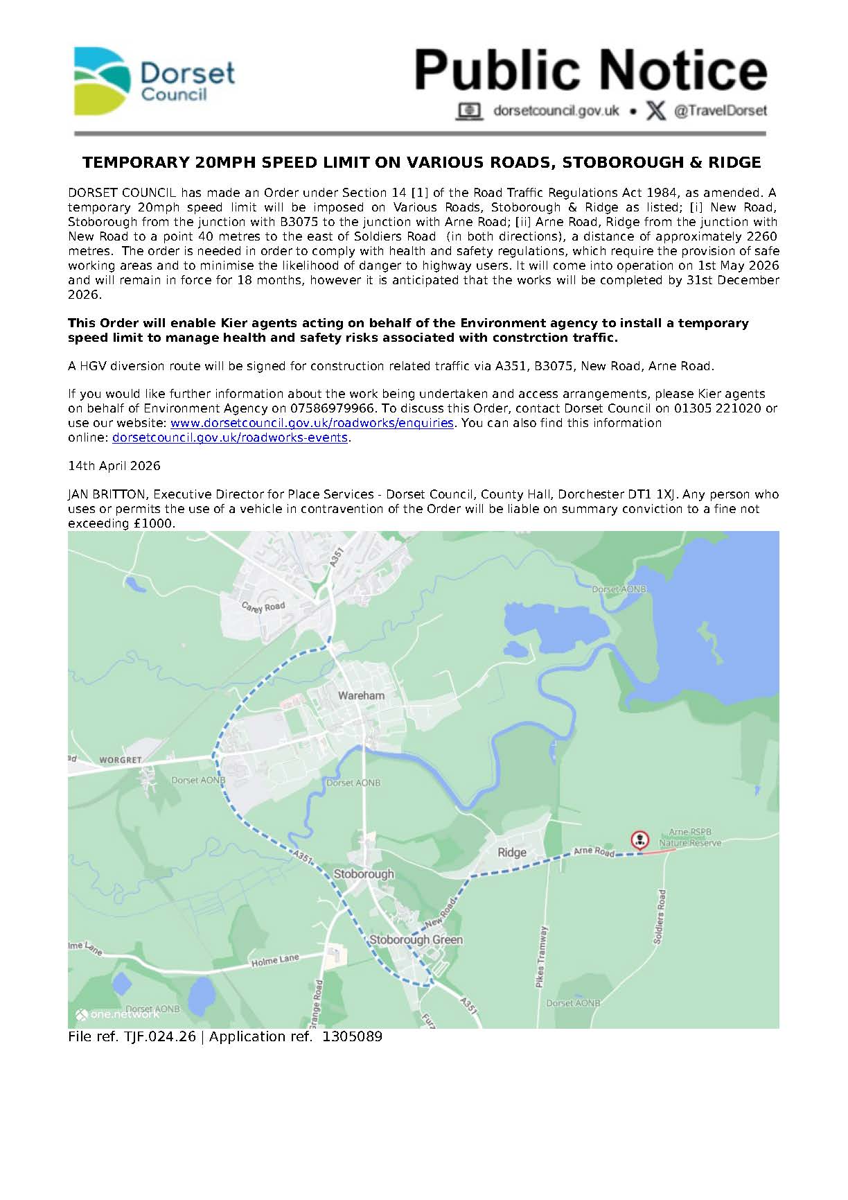 Temporary speed limit notice