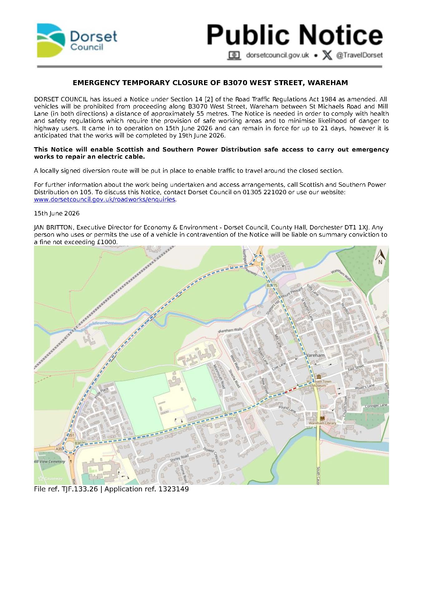 Emergency temporary closure of West Street
